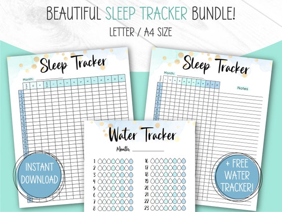 Sleep Tracker | Sleep Journal Printable | Sleep Log Chart | Monthly Sleep Chart | Water Tracker Included! Track Your Nightly Sleep!