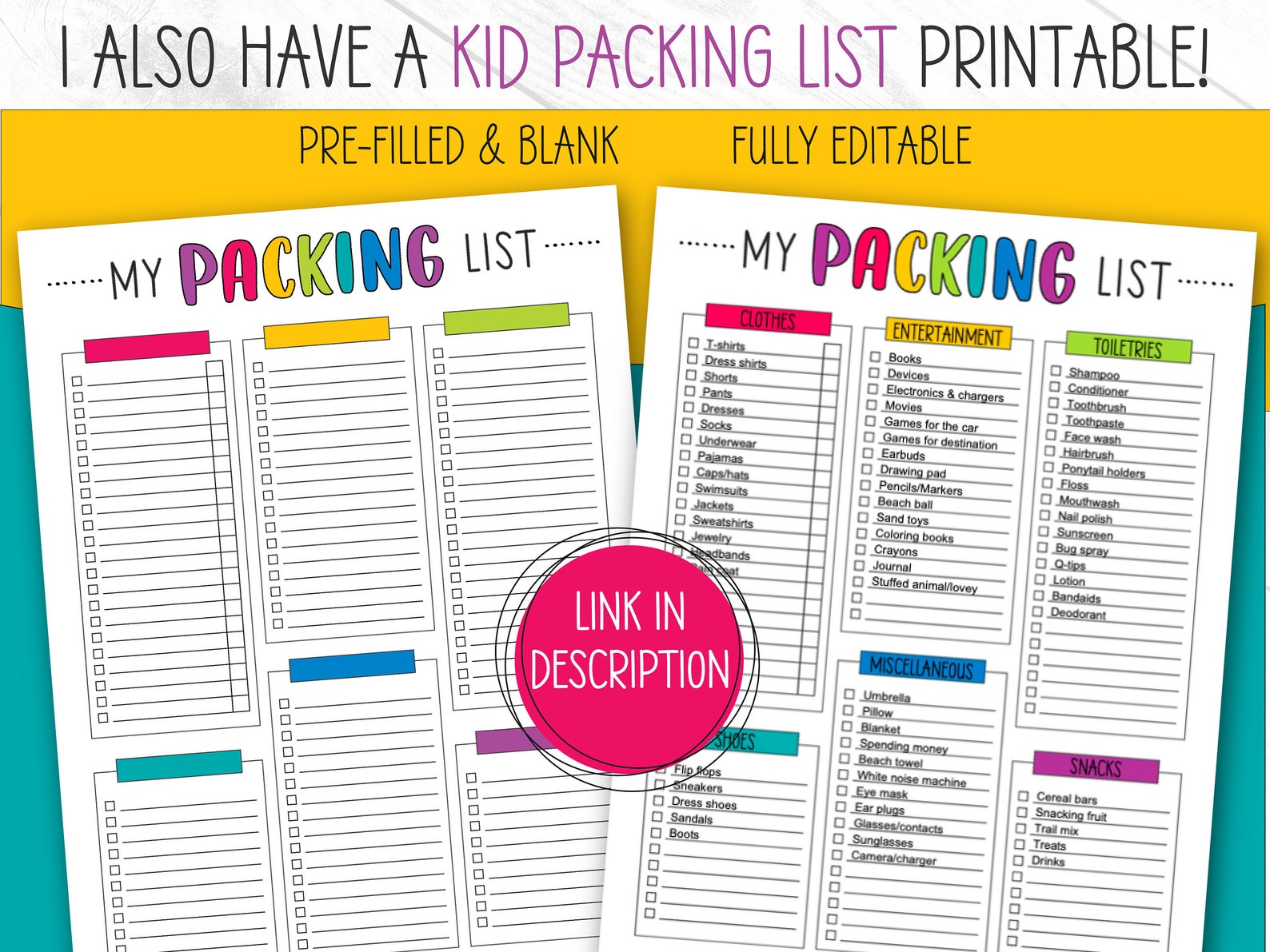 packing list editable printable packing list template etsy