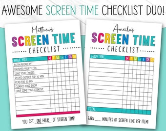 Screen Time Checklist,  EDITABLE, Screen Time Chore Chart, Screen Time Tracker, Screen Time, Chore Checklist, Chore List, For Kids