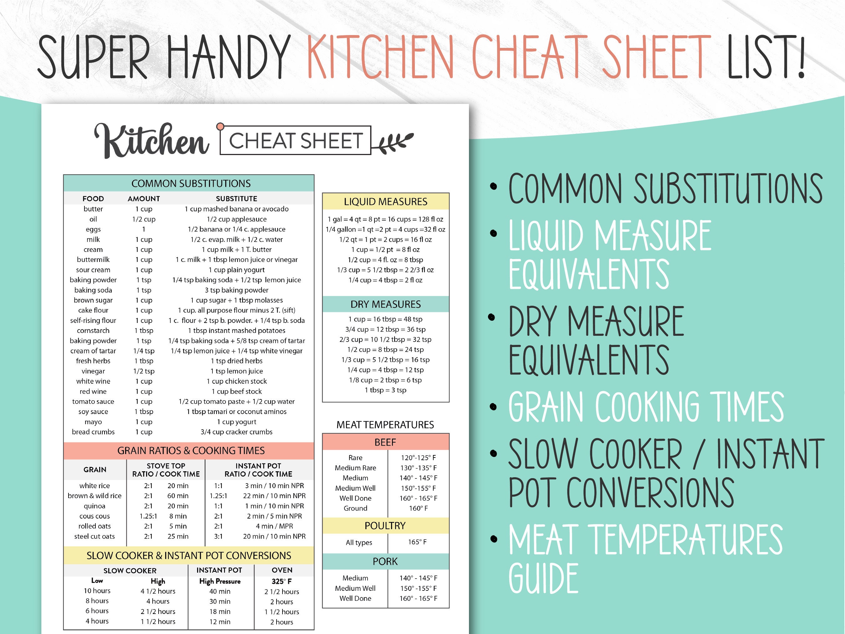 Printable Slow Cooker to Instant Pot Conversion Chart