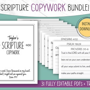 Handwriting Practice Sheets, EDITABLE, Scripture Memory for Kids, Homeschool Printables, Handwriting Sheet Printable, Scripture Copywork