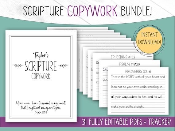 Handwriting Practice Sheets, EDITABLE, Scripture Memory for Kids, Homeschool Printables, Handwriting Sheet Printable, Scripture Copywork