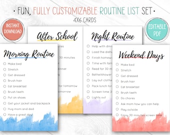 Routine Cards, EDITABLE, PRINTABLE, Routine Chart for Kids, Routine Planner, Routine Chore Chart, Routine Checklist, Daily Routine Checklist