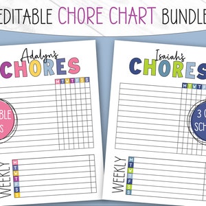 Kinder-Chor chart, Kinder-Chor-Chart, Chor-Checkliste, Chor-Chart zum Ausdrucken, Druckbares Chore Chart, editierbare Chore Chart Bild 1