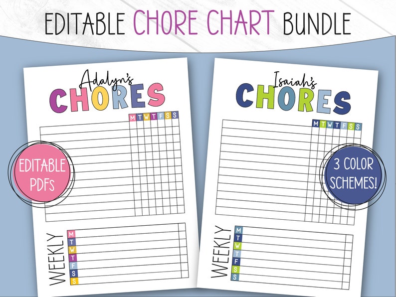 Kinder-Chor chart, Kinder-Chor-Chart, Chor-Checkliste, Chor-Chart zum Ausdrucken, Druckbares Chore Chart, editierbare Chore Chart Bild 1