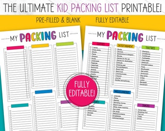 packing list editable printable packing list template etsy