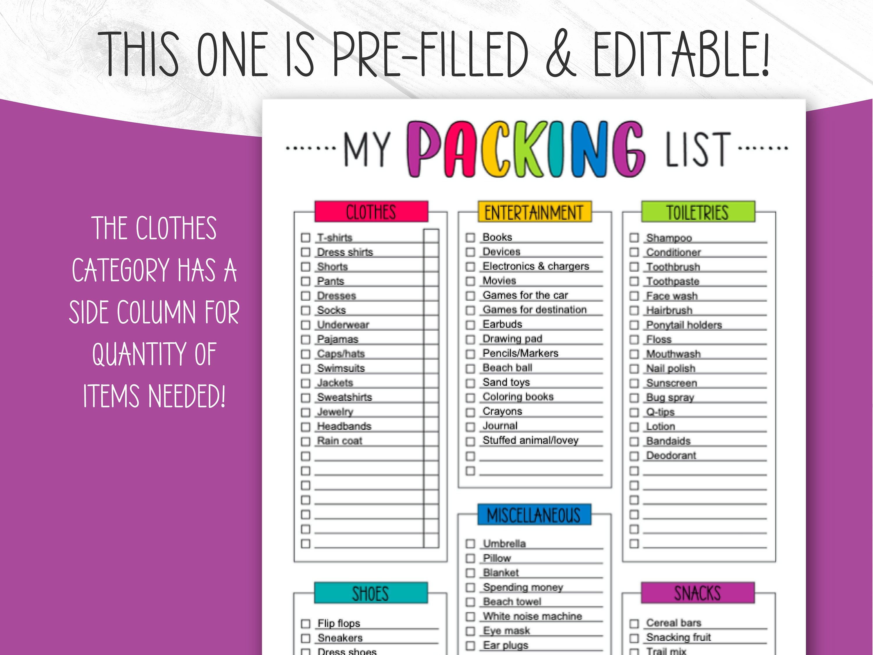 Packing List Printable Editable Pdf Creatingmaryshomecom Download 