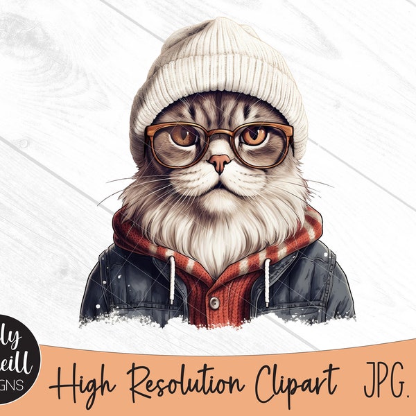 Cat Clipart, Cat PNG, Funny Clipart, PNG files, Sublimation Designs, Cute Cat, Coffee Clipart, Hipster Cat, Cat Sublimation, Hipster Graphic