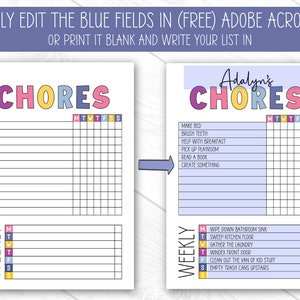 Kinder-Chor chart, Kinder-Chor-Chart, Chor-Checkliste, Chor-Chart zum Ausdrucken, Druckbares Chore Chart, editierbare Chore Chart Bild 2