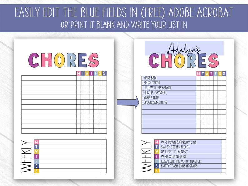 Kinder-Chor chart, Kinder-Chor-Chart, Chor-Checkliste, Chor-Chart zum Ausdrucken, Druckbares Chore Chart, editierbare Chore Chart Bild 2