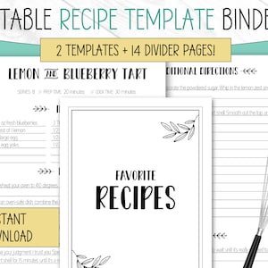 Recipe Binder Template, EDITABLE, Printable Recipe Template, Recipe Binder Template and Dividers, Recipe Template, Recipe Book Template