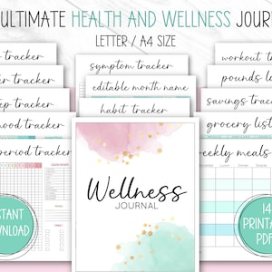 Minimalistic Wellness Journal Bundle, Wellness Tracker, Printable Planner, Health and Wellness Planner, Health Planner Printable, For Women