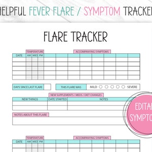 Periodic Fever Syndrome | Fever Tracker | Symptom Tracker EDITABLE | PRINTABLE | Symptom Log | Track Symptoms | PFAPA | Symptom Journal