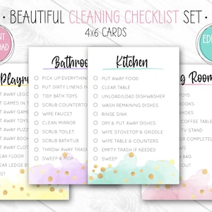 Room Cleaning Card, EDITABLE, PRINTABLE, House Zones, Chore Checklist for Kids, Cleaning Checklist, Kitchen, Bathroom, Bedroom, How To