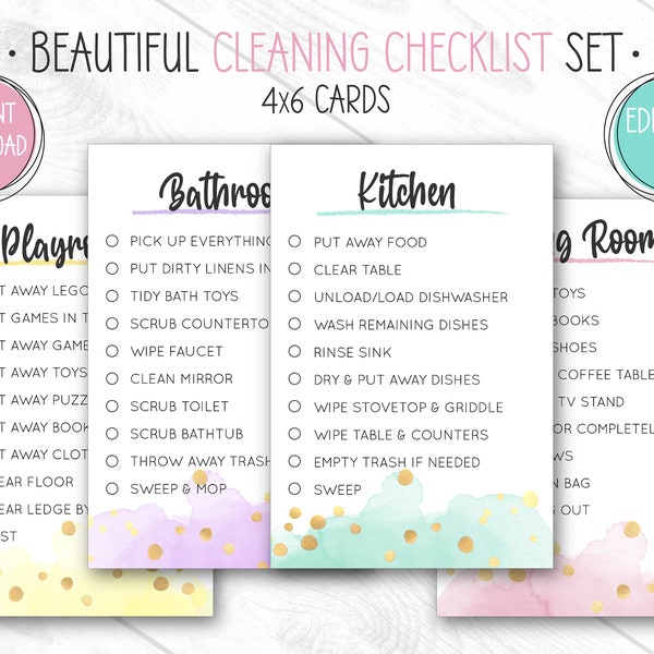 Room Cleaning Card, EDITABLE, PRINTABLE, House Zones, Chore Checklist for Kids, Cleaning Checklist, Kitchen, Bathroom, Bedroom, How To