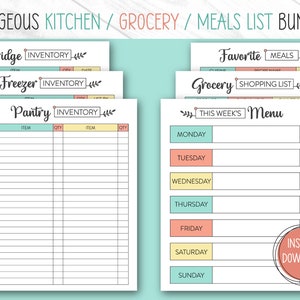 Kitchen Organization Bundle, EDITABLE, PRINTABLE, Freezer Inventory, Fridge Organization, Pantry Organization, Meal Planner, Grocery List