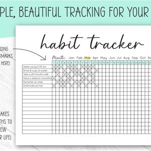 Puede incluir: Un rastreador de h&aacute;bitos imprimible con una cuadr&iacute;cula en blanco y negro. El rastreador est&aacute; dise&ntilde;ado para rastrear h&aacute;bitos para cada mes del a&ntilde;o. Los meses est&aacute;n etiquetados en la parte superior de la cuadr&iacute;cula. El texto "habit tracker" est&aacute; escrito en cursiva en la parte superior de la p&aacute;gina. El texto "Mes: Ene Feb Mar Abr May Jun Jul Ago Sep Oct Nov Dic" est&aacute; escrito en la parte superior de la cuadr&iacute;cula. El texto "&iexcl;Considere usar colores, marcas de verificaci&oacute;n o calcoman&iacute;as aqu&iacute;!" est&aacute; escrito en la esquina superior izquierda de la p&aacute;gina. El texto "&iexcl;Solo se necesitan dos meses para formar nuevos h&aacute;bitos de por vida!" est&aacute; escrito en la esquina inferior izquierda de la p&aacute;gina.