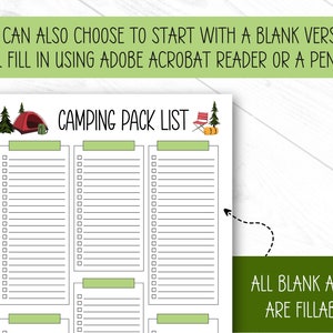 Camping Packing List, EDITABLE, PRINTABLE, Packing List Template ...