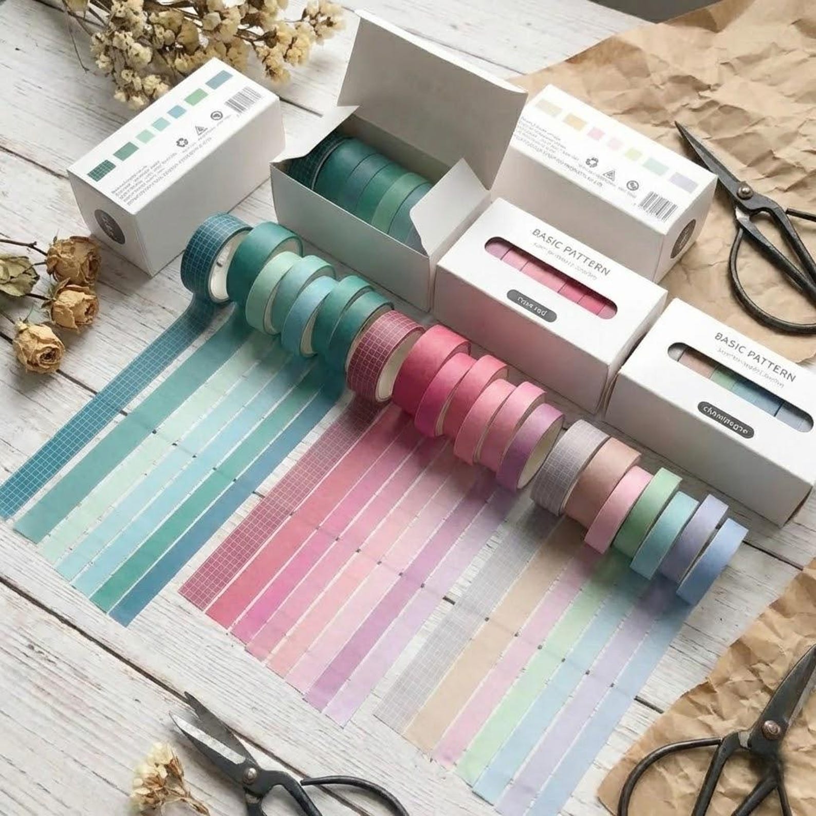 8 Rolls Aesthetic Gradient Washi Tape Set, Ocean Blue Grid Decorative ...