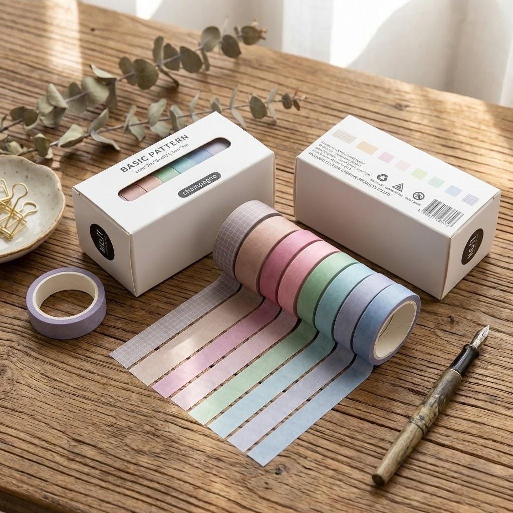 8 Rolls Aesthetic Gradient Washi Tape Set, Ocean Blue Grid Decorative ...