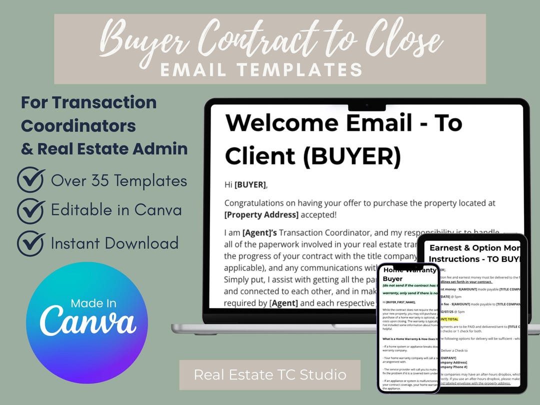 Real Estate Transaction Coordinator Email Templates Canva Editable