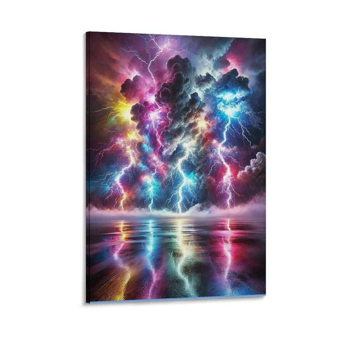 Colorful Lightning Storm Canvas Print, Modern Wall Art - Etsy