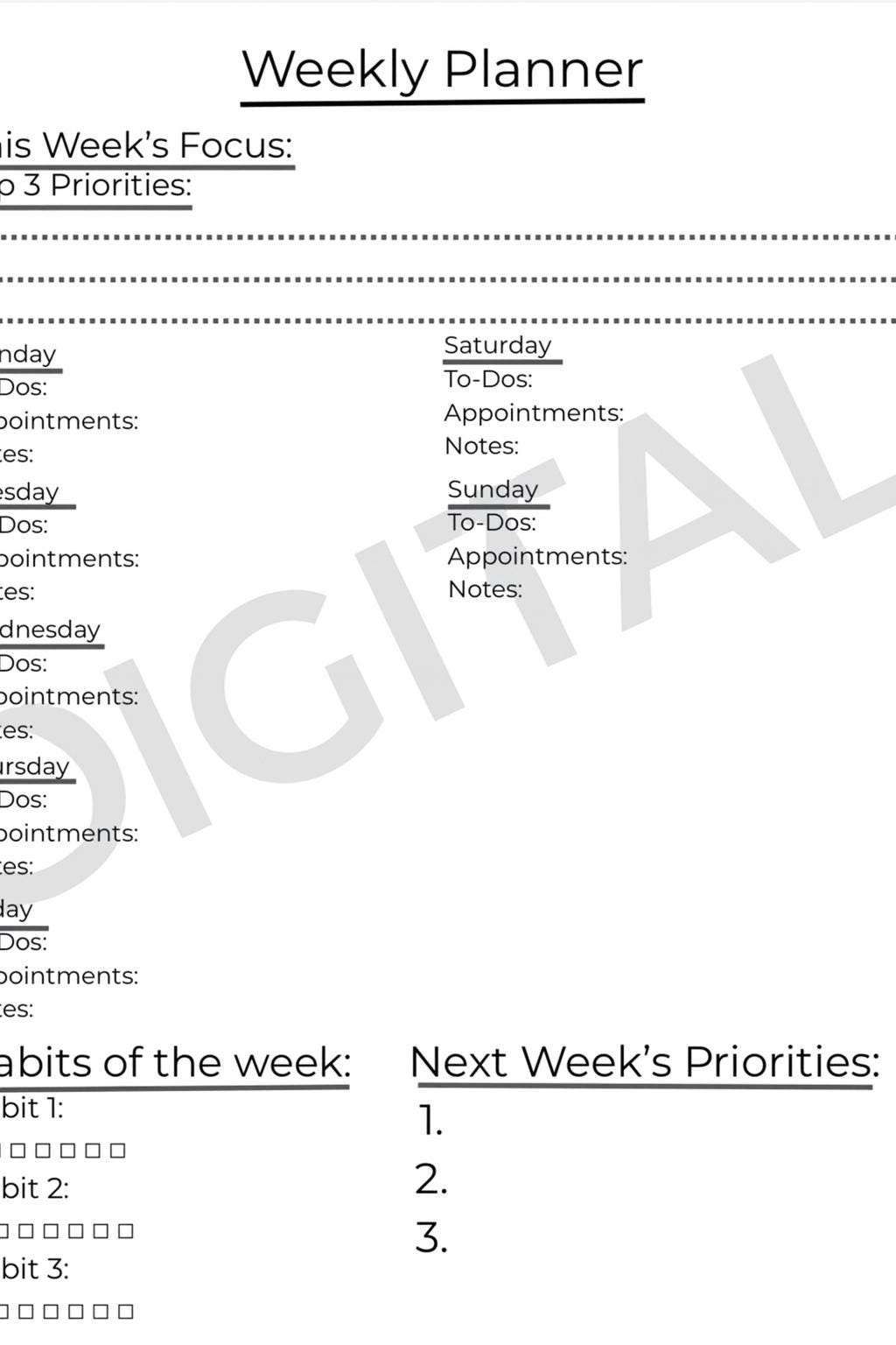 Minimalist Weekly Planner Printable | Simple Schedule, Habit Tracker ...
