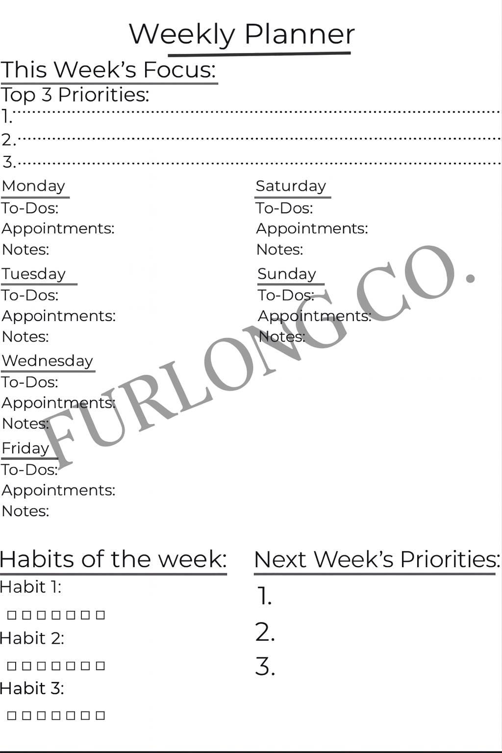 Minimalist Weekly Planner Printable | Simple Schedule, Habit Tracker ...