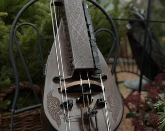 Handmade Electric Acoustic Hurdy-Gurdy, 6-String Wheel Lyre Musical Instrument