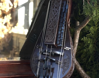 Handmade Electric Acoustic Hurdy-Gurdy, Hurdy Gurdy Model Crow, 6-String Wheel Lyre Musical Instrument