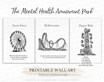 Psychische Gesundheit Vergnügungspark Drucke | Riesenrad, Achterbahn, Reißverschluss (Digital Download)