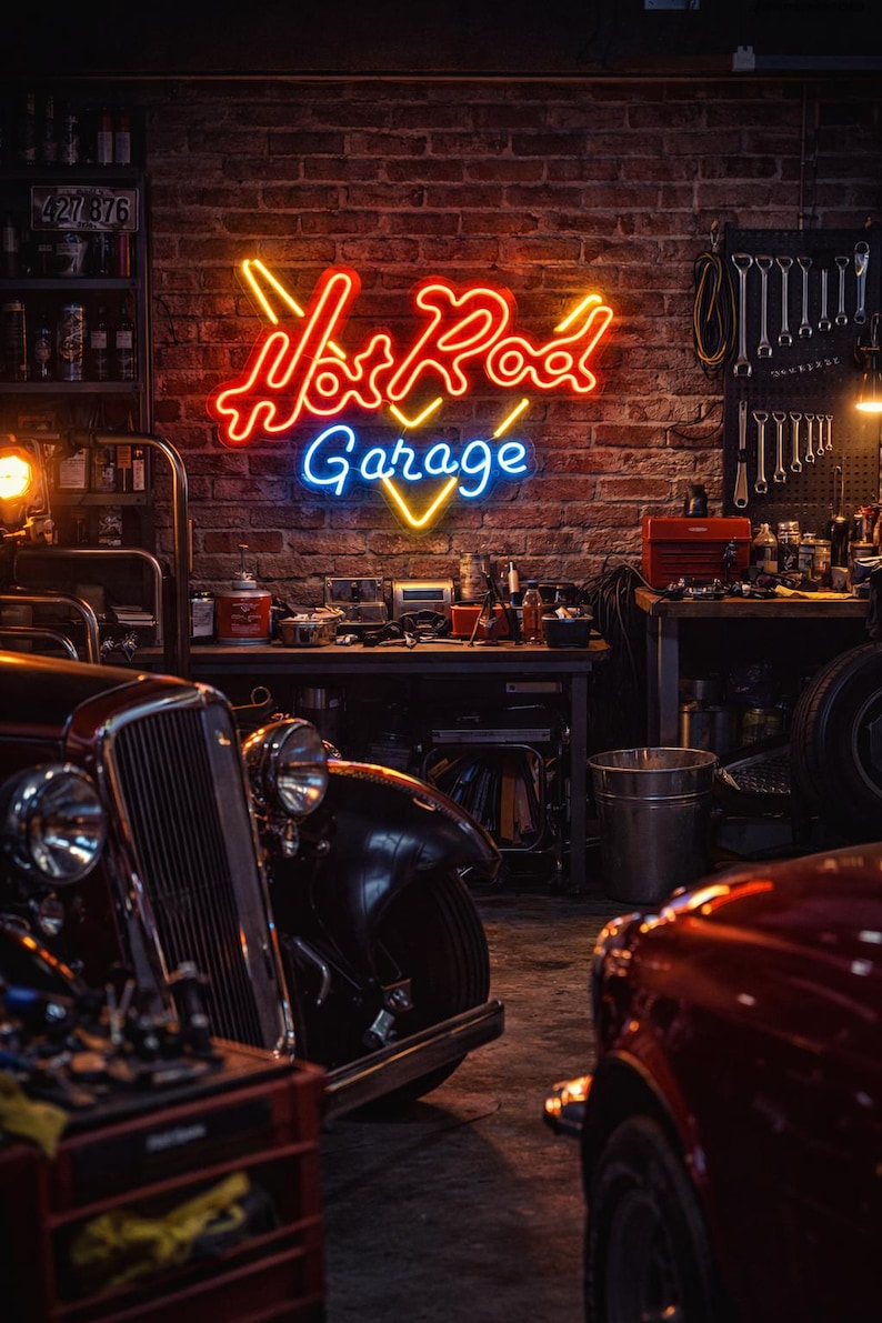 Hot Rod Garage Neon Sign – Custom Handmade LED Neon Sign for Garage ...