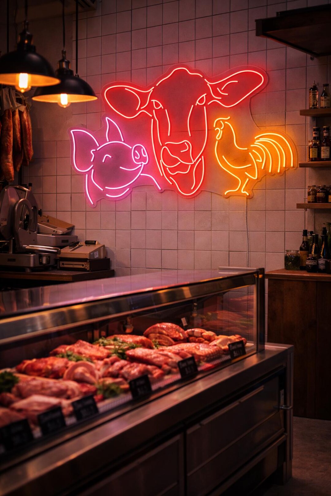 Butcher Shop Neon Sign – Farm Animals LED Neon Wall Sign, Meat Store ...