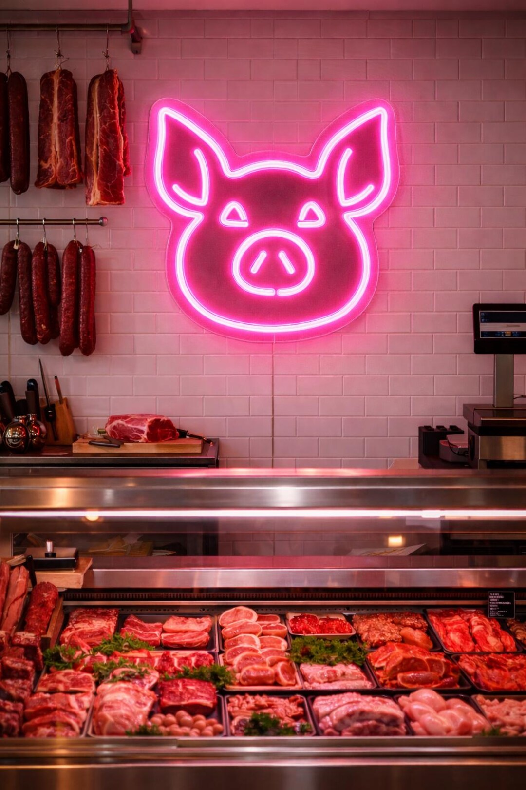 Pig Neon Sign, Butcher Shop Neon Light, Meat Market & BBQ Wall Decor ...