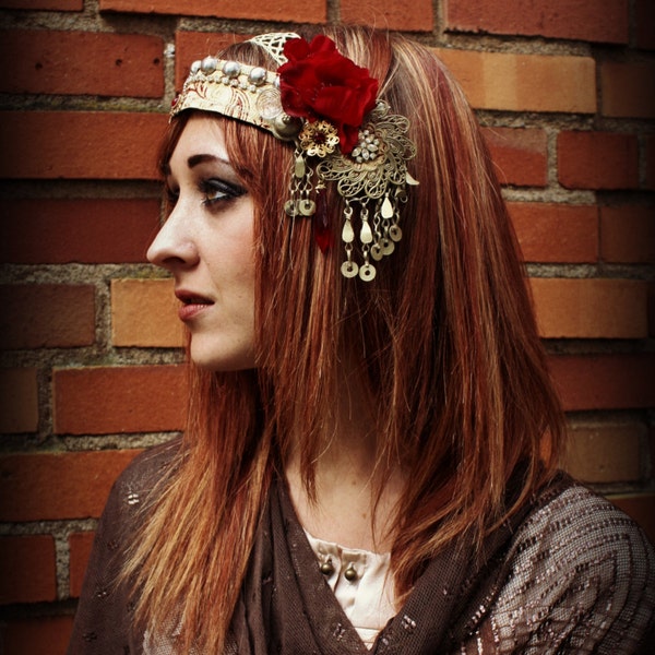 Tribal Fusion Headpiece- Gold Ambrosia- Belly Dance,  Festival, Wedding, Party