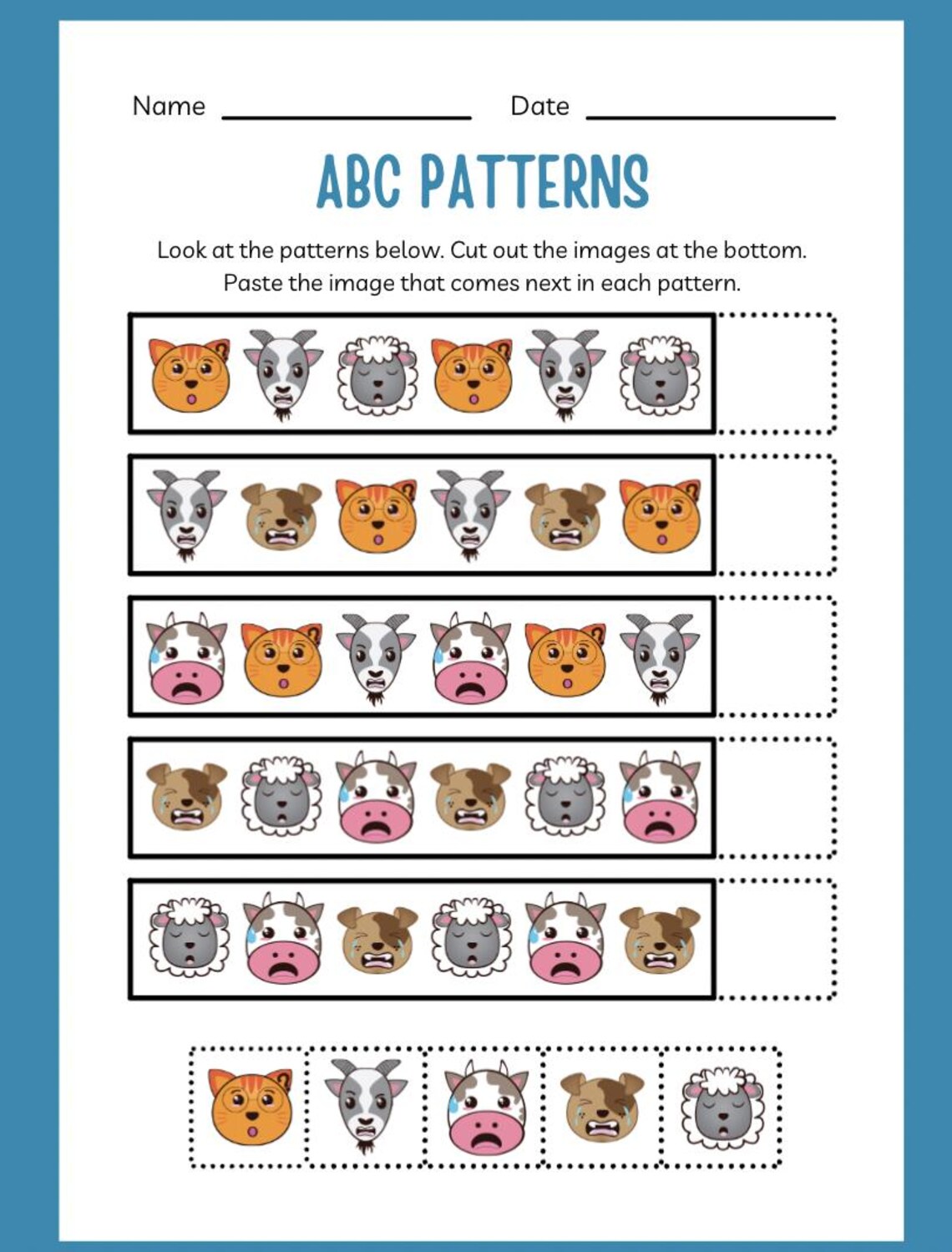 Kindergarten Math Patterns Workbook | Cut & Paste Activities (PDF ...