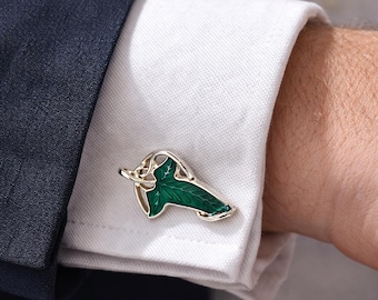 Gemelos de hoja élfica - Accesorios de boda de fantasía hechos a mano - Regalo natural verde bosque - Joyería unisex