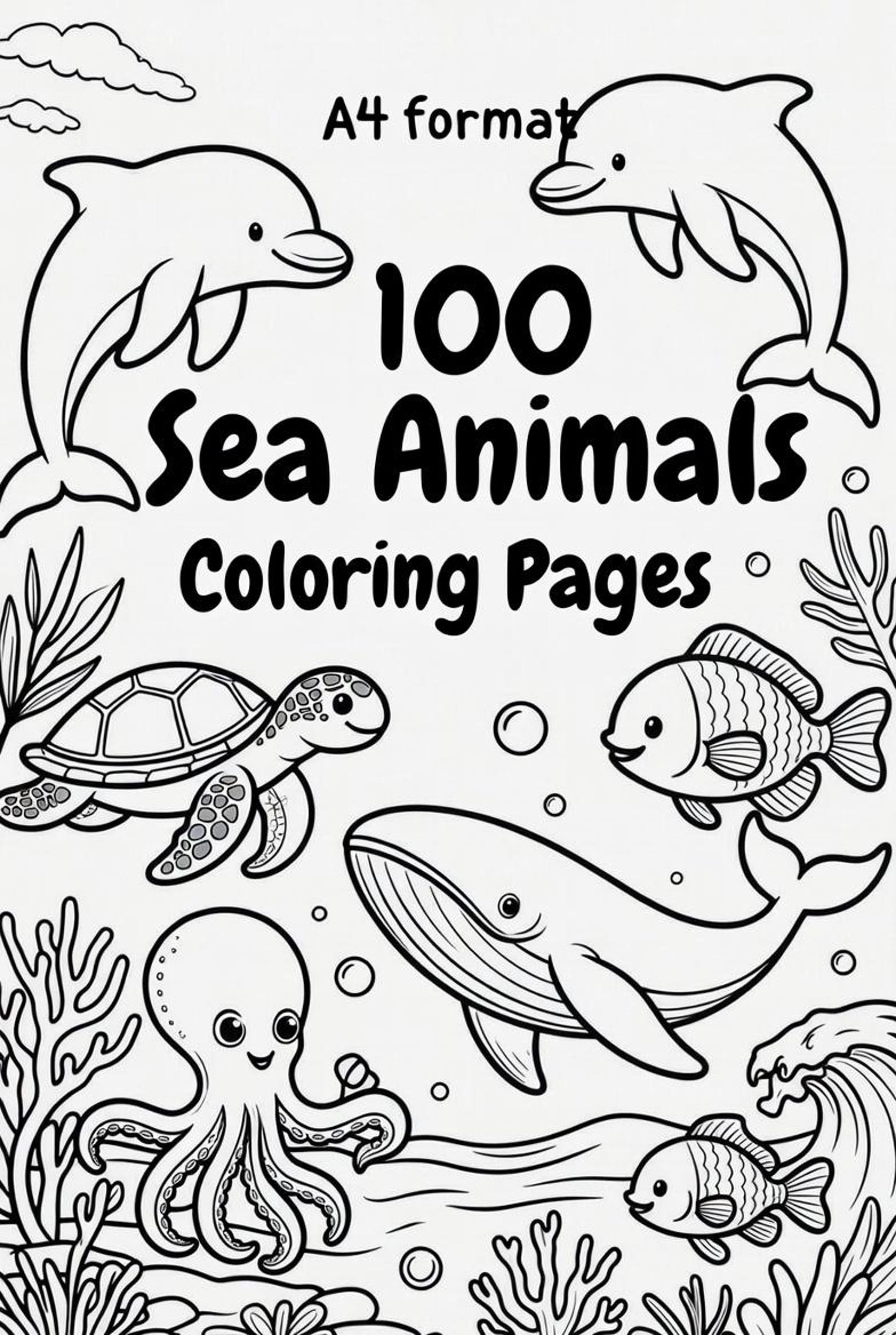 100 Sea Animals Coloring Pages for Kids | Printable Ocean Coloring Book ...