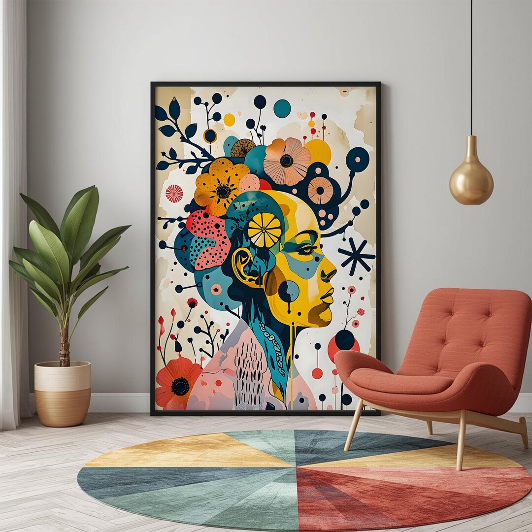 Abstract Woman Portrait Wall Art Print Colorful Floral Portrait Modern ...