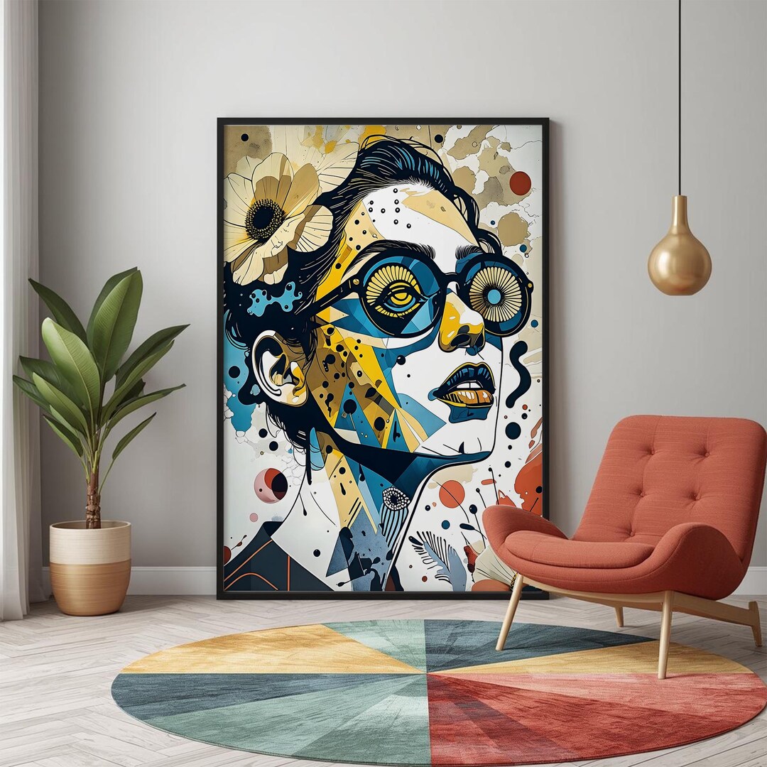 Printable Abstract Woman Wall Art Modern Boho Geometric Portrait ...