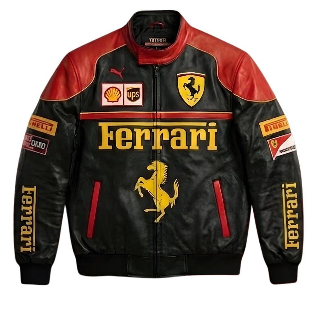 Firelli Racing Jocket Handmade Vintage Ferrari Racing Leather Jacket | Motorsport Bomber ...