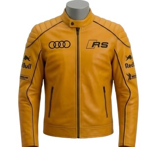 Giacca in pelle gialla Audi Sports Red Bull Edition / Abbigliamento da motociclista per sport motoristici