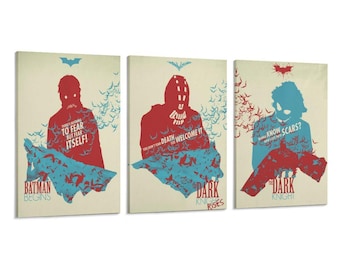 3 Panel Joker und Bat man Film Abstrakt Minimal Poster