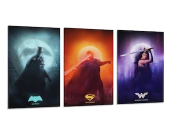 3 Panel Fledermaus Mann mit Wonder Woman Abstrakt Minimal Poster
