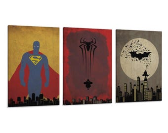 3 Panel Spinne Bat man Film Abstraktes Minimal Poster
