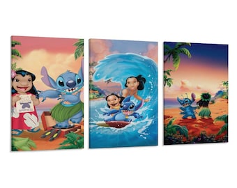 3 Panel Lilo&Stitch Anime Film Abstraktes Minimal Poster