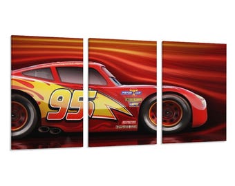 3 Panel Lightning McQueen car movie Abstract Minimal Poster