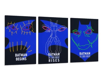 3 Panel Abstraktes Design von Fledermaus Augen und Spiky Lines Film Abstrakt Minimal Poster