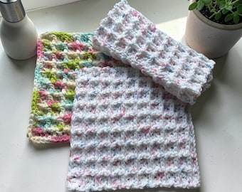 Crochet Dish Cloth, Waffle Pattern, 100% Cotton Dishcloth, Reusable Kitchen Cloth, Washcloth, Housewarming Gift