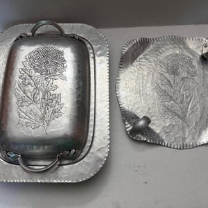 Vintage Continental Hand Wrought Aluminum Serving Tray Set